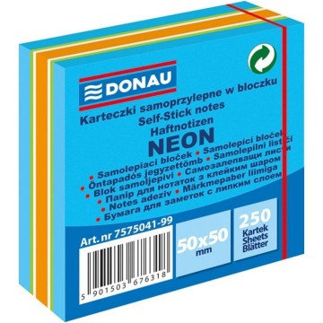 Karteczki DONAU 50x50mm (1x250) mix neon niebieski