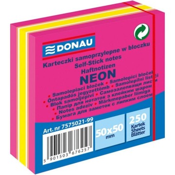 Karteczki DONAU 50x50mm (1x250) mix neon różowy