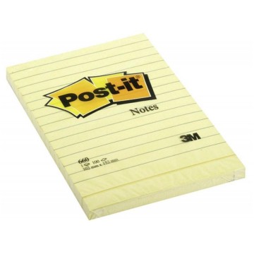 Karteczki POST-IT 102x152mm (1x100) żółte w linie
